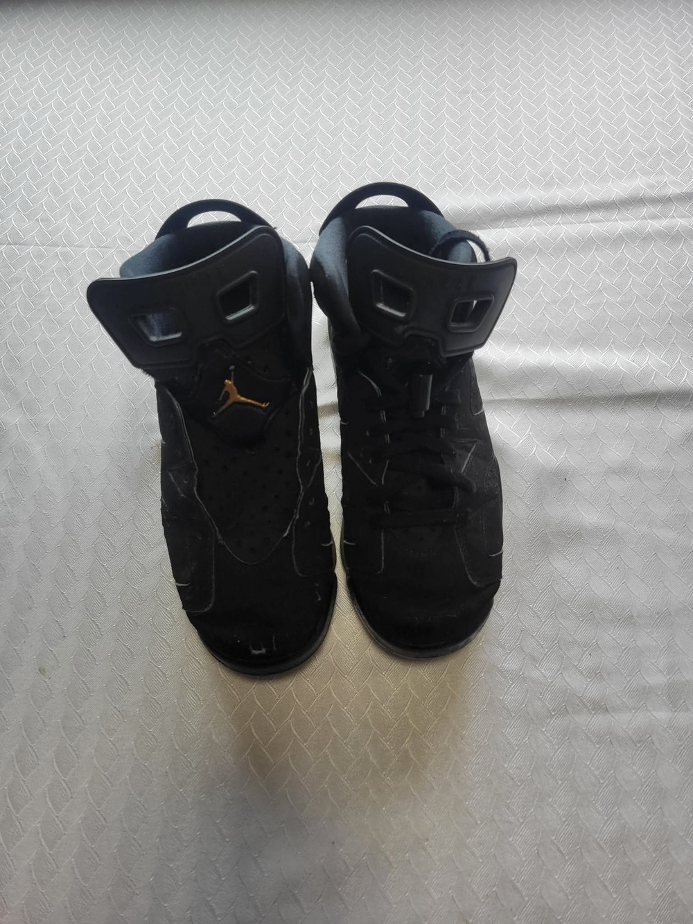 Air Jordan Black Suede Retro Sneakers with Gold Jumpman - Picture 11 of 13